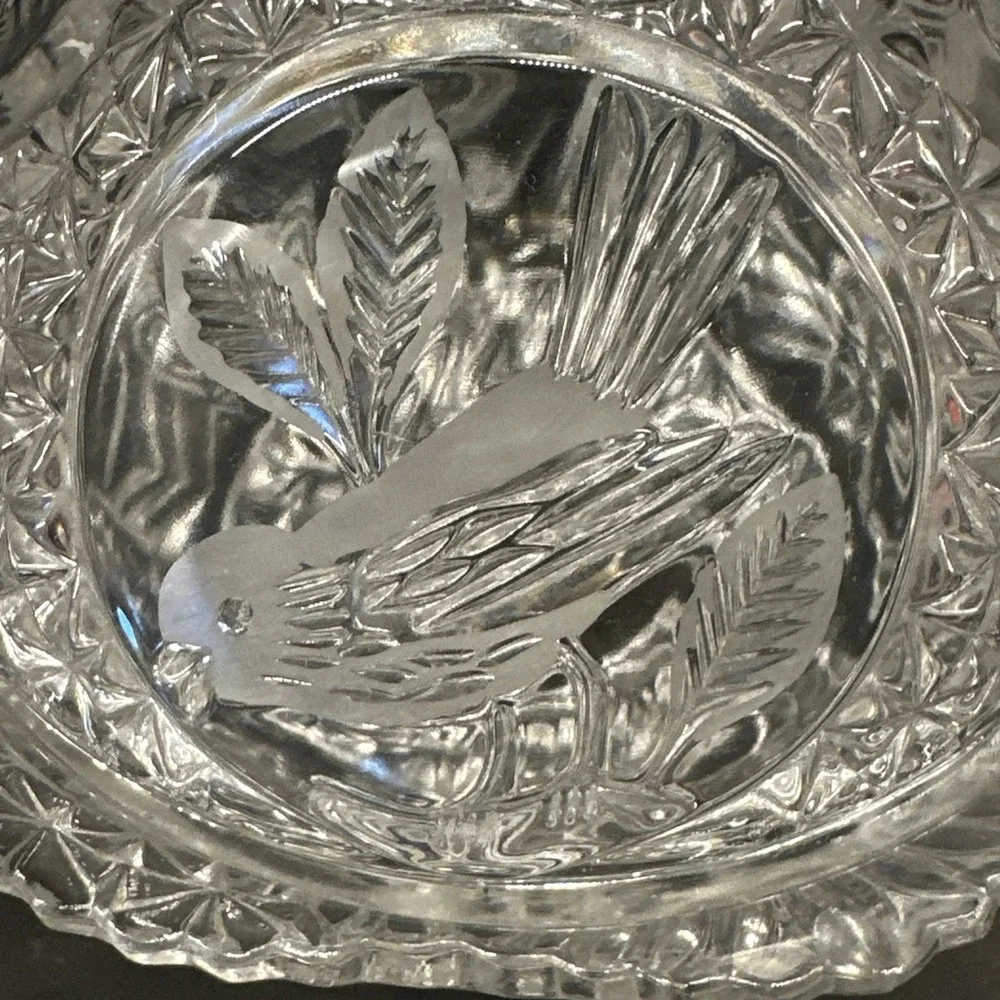 Hofbauer Byrdes Collection Bird Clear Crystal Large Candy Dish Nut Bowl Lid VTG